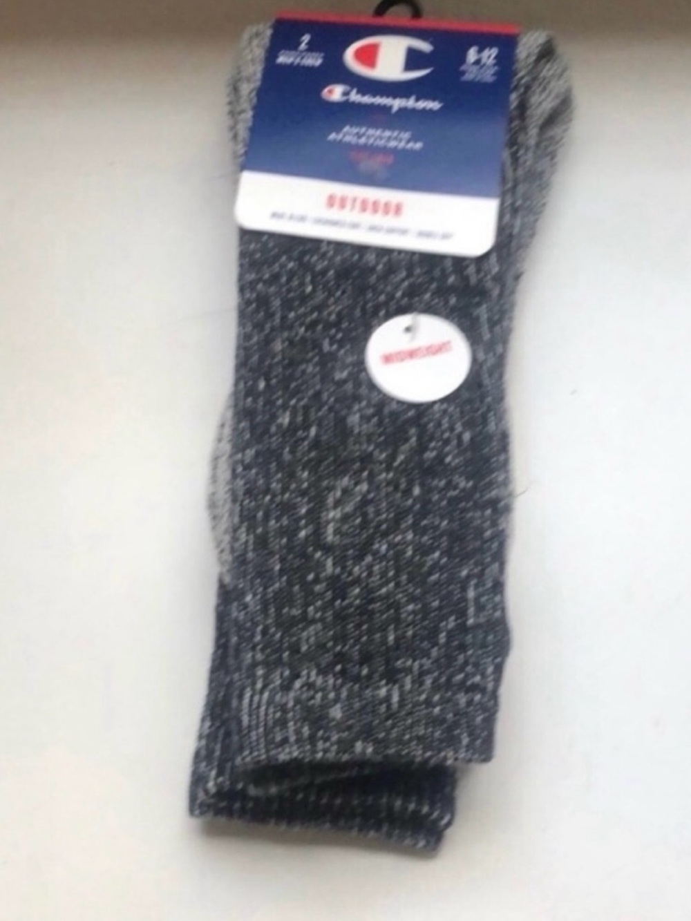 New Champion Socks Men’s 2 Pack Gray & Black Wool Blend Crew Midweight Outdoor
